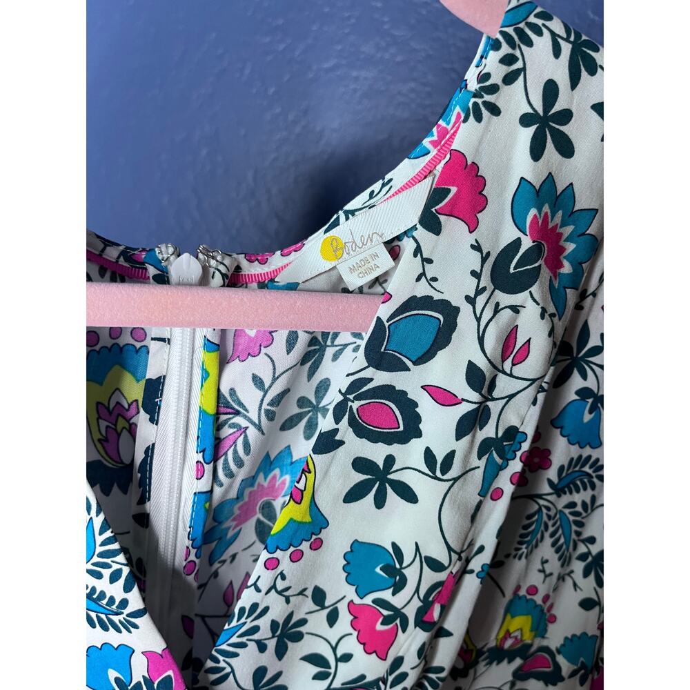 Boden Holly Hank Floral Surplice Midi Dress White Pink Blue Flutter Sleeve US 8R - Picture 6 of 8